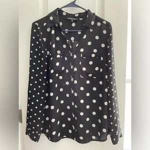 Relativity size small polka dot tunic long sleeve black and white